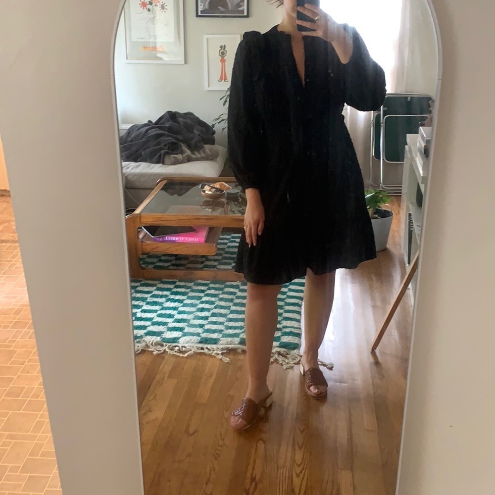 Embroidered Button Up Ruffle Mini Dress - Picture 2 of 6